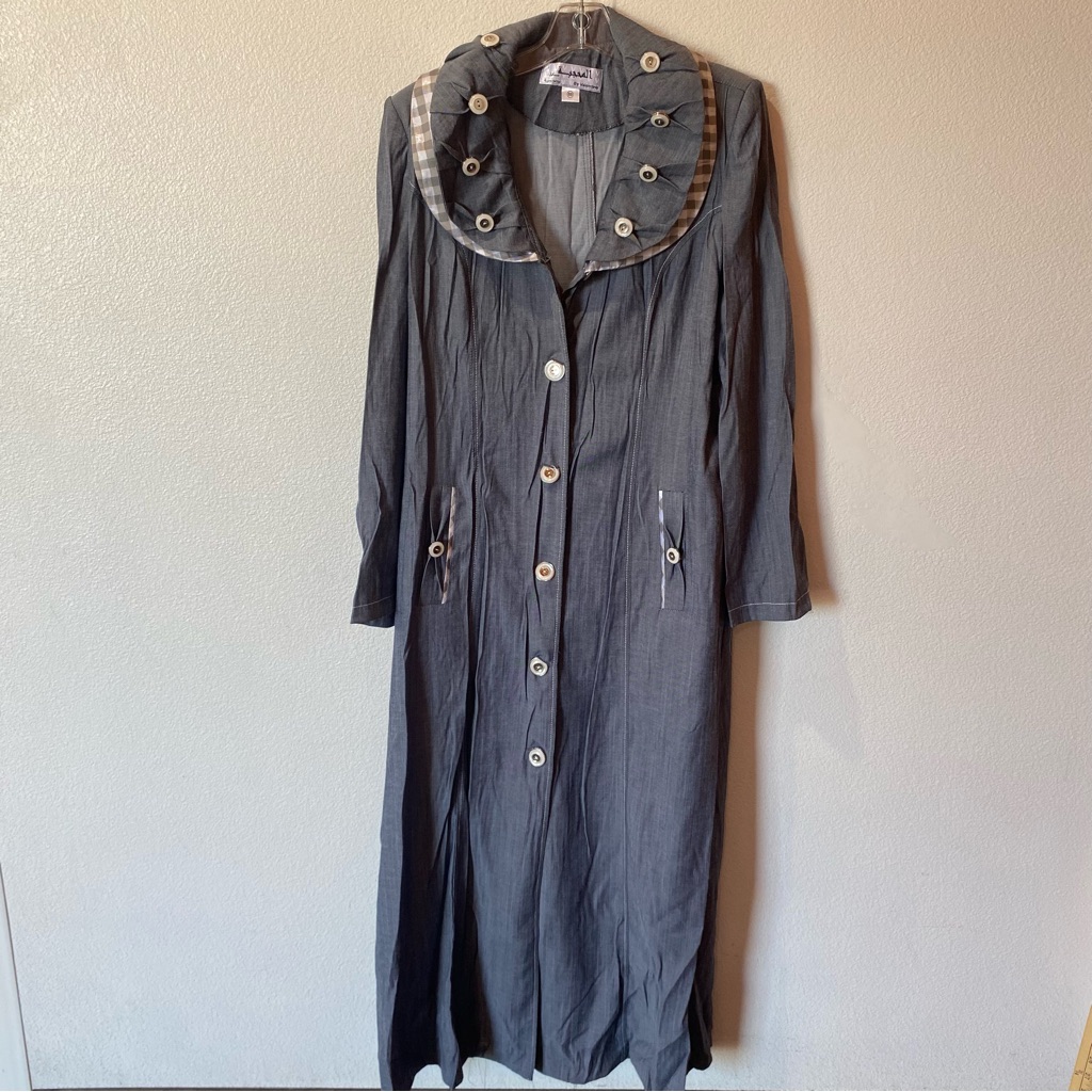 Womens Abaya Kaftan Gray Long Button-Up Coat Eid Ramadan